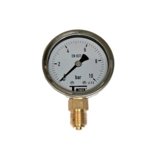Manomètre inox 1/4", 0-10 bars. diamètre 50mm