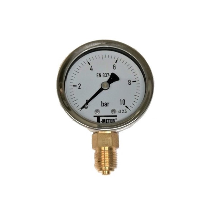 Manomètre inox 1/4", 0-10 bars. diamètre 50mm